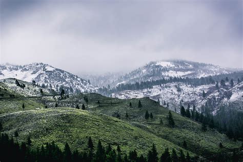 Free Photo Green Mountain Covered By Snow Adventure Nature Weather