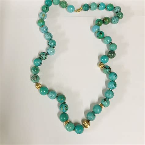 K Gold And Turquoise Bead Necklace