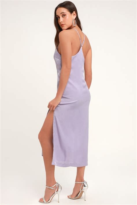 Sleek Lavender Dress Satin Dress Midi Dress Sheath Lulus