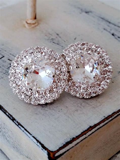 Clear White Crystal Stud Earrings Bridal Stud Earring Bridesmaids
