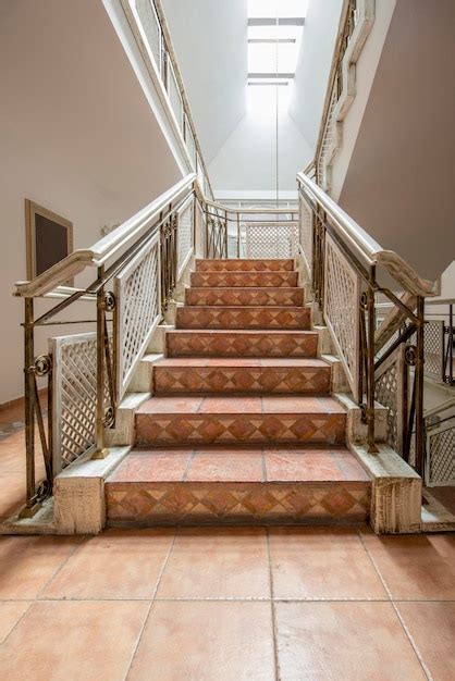 Premium Photo Brown Tile Stairs And White Wood Balustrades