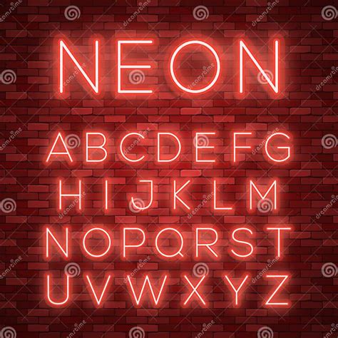 Realistic Neon Alphabet Bright Neon Glowing Font Stock Vector