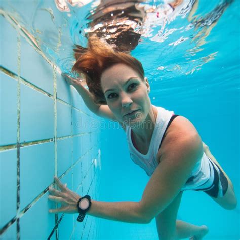 Female Underwater With Face Surrounded By Bubbles Stock Photo Image