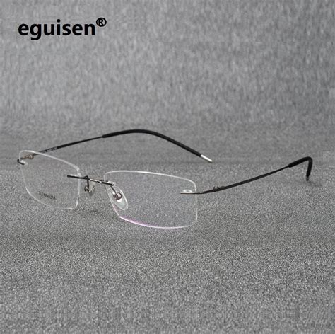 buy 52 18 140 ultra pure titanium rectangular square rimless eyeglasses frame