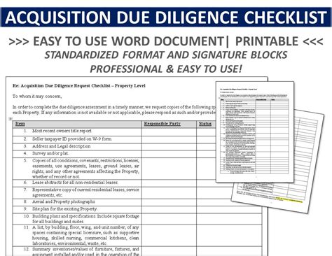 Due Diligence Checklist Real Estate Acquisition New Purchase Diligence