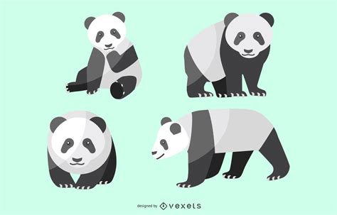 Flat Panda Illustration Set Vector Download