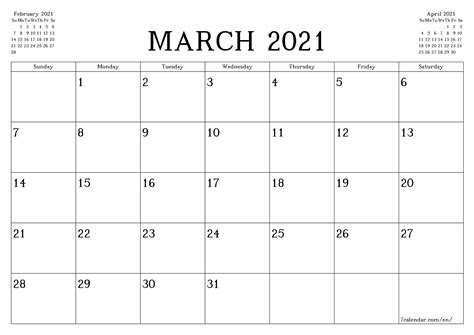Letter Size 2021 Calendar