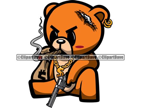 Gangster Teddy Bear Money Bag Gun Smoking Cigarette Cigar Svg Etsy