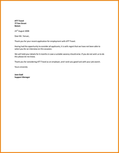 Sample Employment Rejection Letter For Your Needs Letter Template Collection