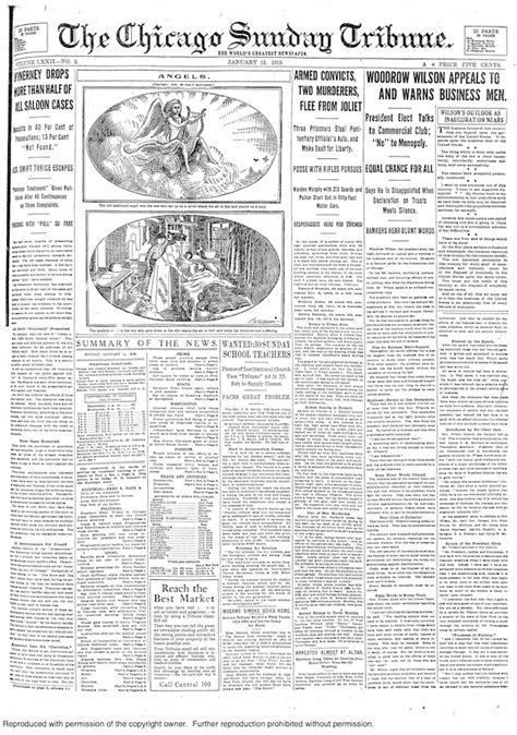 Chicago Tribune Archive Issue From January 12 1913 Historical