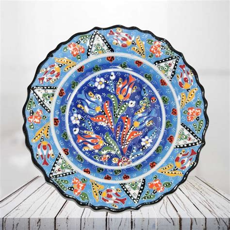 Sea Blue Turkish Ceramic Plate Handmade Ceramic Plate Decorative