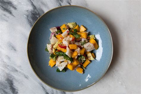 Ceviche From Sea Bass With Mango And Koriander A Pinch Of Saffron