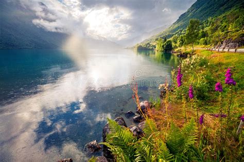 Dramatic Summer View Of Lovatnet Lake Municipality Of Stryn Sogn Og
