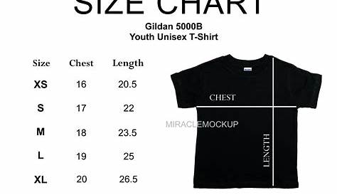 Size Chart Gildan 5000B Youth Mock up Shirt Youth Tshirt Black | Etsy