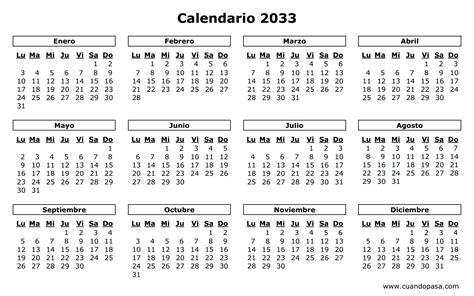 Calendario 2033