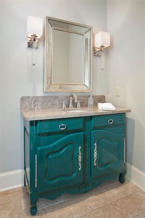 Teal Vanity Cabinets In Transitional Powder Room Hgtv