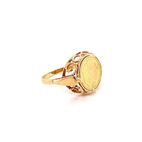 18k Yellow Gold Coin Ring Etsy