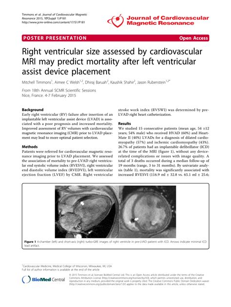 Pdf Right Ventricular Size Assessed By Cardiovascular Mri May Predict