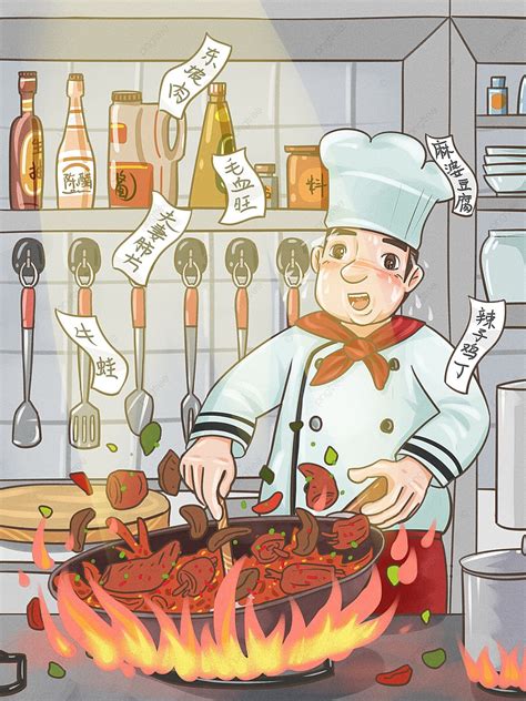Gambar Ilustrasi Kartun Dari Seorang Tukang Masak Berkeringat Di Dapur