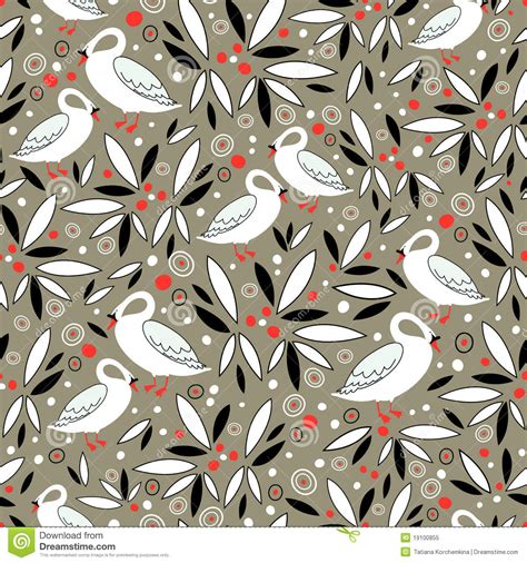 A Pattern Of Leaves And Swans Stock Vector Illustration Of Fashion