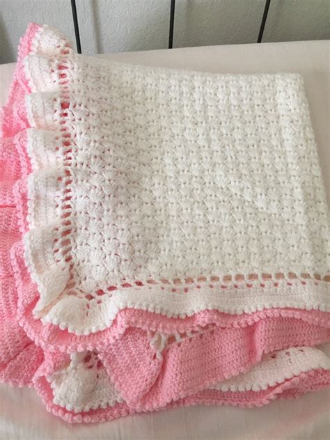 Handmade Double Ruffle Crocheted Baby Blanket In Pink Etsy