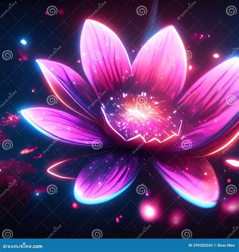 Neon Lotus Flower On A Dark Background Vector Illustration Stock Illustration Illustration Of