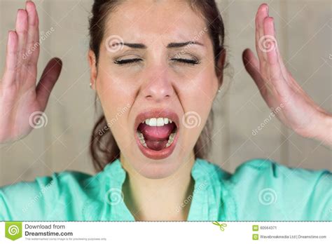 Close Up Of Screaming Woman Gesturing With Eyes Closed Stock Image Image Of Adult Irritated