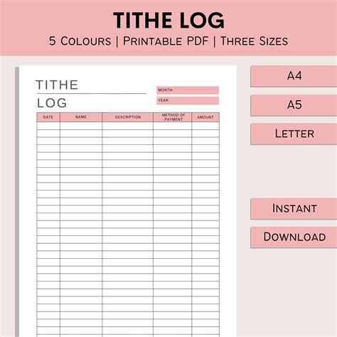 Buy Tithe Log Printable Tithing Record Church Giving Log Financial