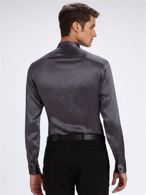 Lyst - Armani Striped Silk Shirt in Gray for Men