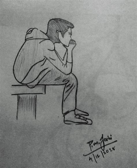 Boy Seating Alone Boy Sketch Sketch Book Male Sketch