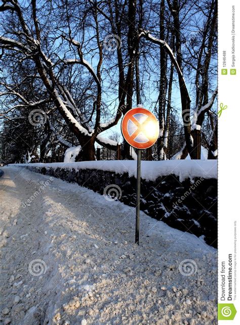 Road Sign Stock Photo Image Of Wall Snow Street Trees 12846488