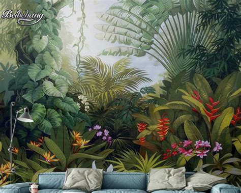 Beibehang Hand Painted Tropical Rainforest Background