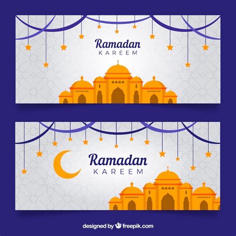 Free Vector Set Of Ramadan Banners With Mosques In Flat Style