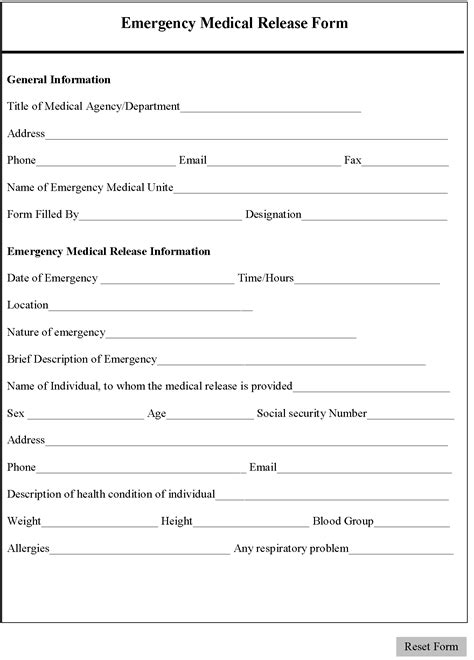 Emergency Medical Release Form Editable Pdf Forms