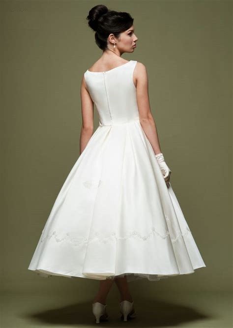 vintage retro 50s tea length wedding dress with crowl neck jojo shop