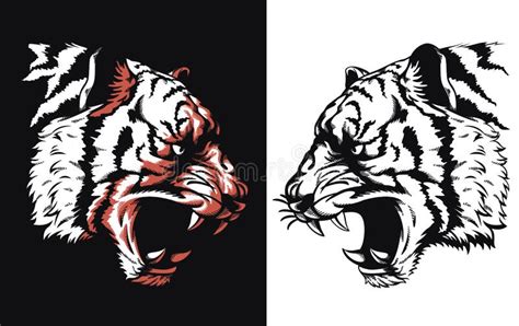 Silhouette Tiger Head Roaring Sideview Isolated Vector Icon Logo