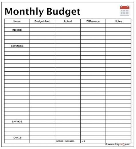 Free Blank Monthly Budget Template ~ Addictionary