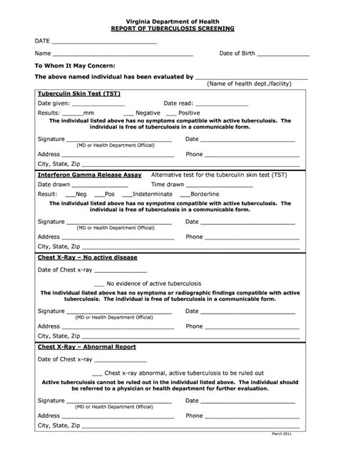 2011 Form Va Report Of Tuberculosis Screening Fill Online Printable
