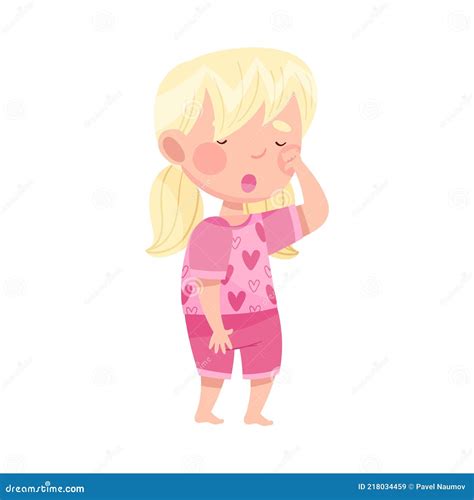 Sleepy Little Boy And Girl Wearing Pajamas Standing And Yawning Vector