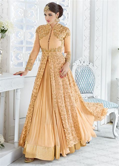 Buy Gold Color Georgette Wedding Ghaghara And Pant Style 2 In 1 Suit In