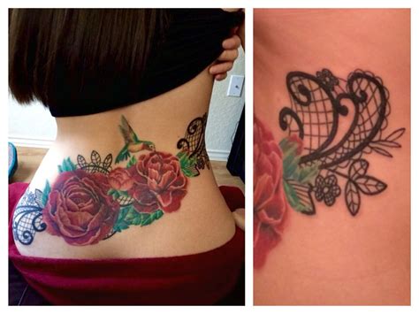Lower Back Tribal Coverup Tramp Stamp Coverup Diagonal No Outline Realistic Peonies And Lace