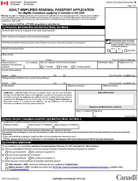 Fillable Form Canadian Passport Renewal 2023 Edit Sign And Download