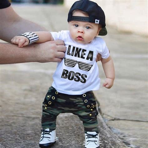 Cool Baby Boys Like A Boss Print T Shirt Camouflage Pants Set Blu
