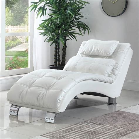 Coaster Dilleston Faux Leather Tufted Chaise Lounge In White Cymax Business