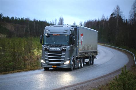 New Grey Next Generation Scania R500 Truck On Test Drive Editorial