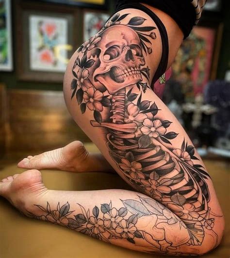 tattoo art by © joseph haefs tattooer leg tattoos women hip thigh tattoos skeleton tattoos