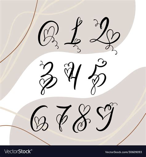 Handwritten Heart Calligraphy Monogram Numbers Vector Image