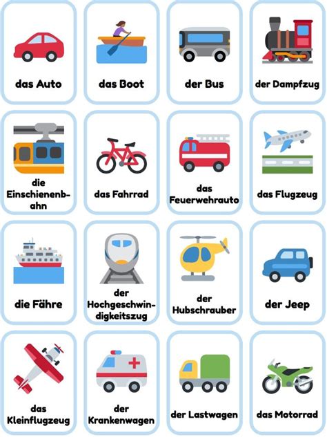 German Transport Printable Flashcards German Language Learning