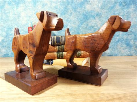 Vintage Wooden Dog Bookends 1930s Gun Dog Pointers Large Breed