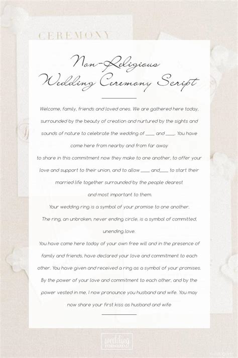 We have lotsof non religious wedding ceremony ideas for people to go with. Wedding Ceremony Script For Each Wedding Type